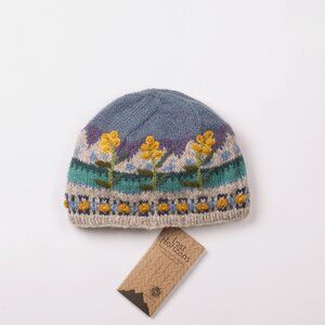 Lost Horizons Chloe Wool Beanie w/ Fleece Lining, Handcrafted Floral Embroidery